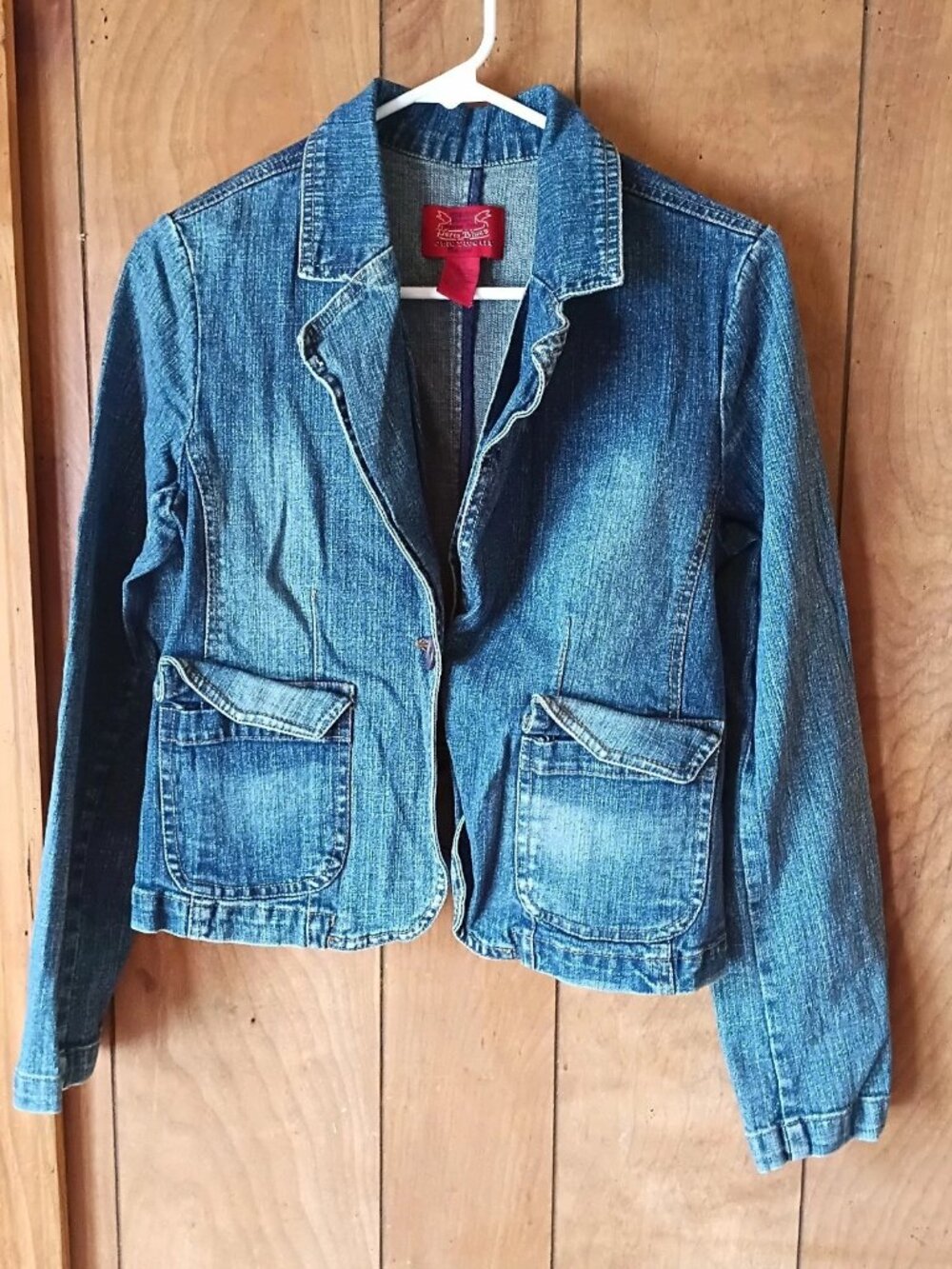 Paris Blues Womens Denim Blazer Jacket Size M Stretch Fitted Jean Coat Y2K
